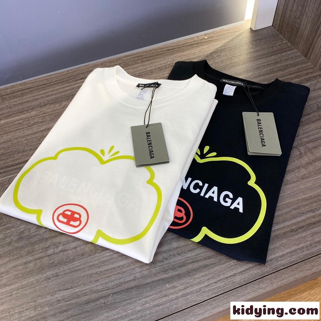 春夏 メンズ カジュアル おしゃれ プリント クルーネック バレンシアガ 半袖tシャツ コピー トップス ホワイト ブラック-0