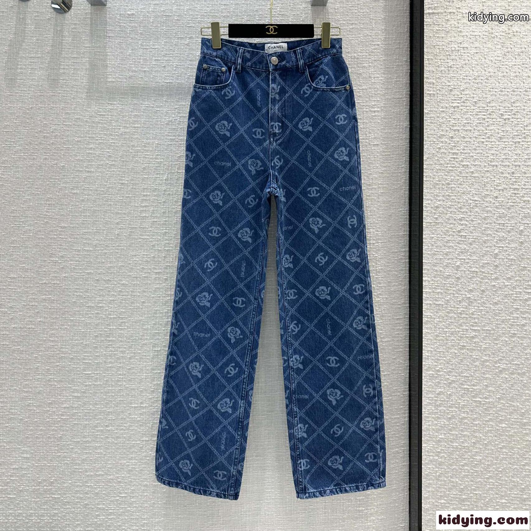 ロゴ 総柄 上品 カジュアル シャネル パンツ コピー デニムパンツ ハイウエスト ジーンズ-2