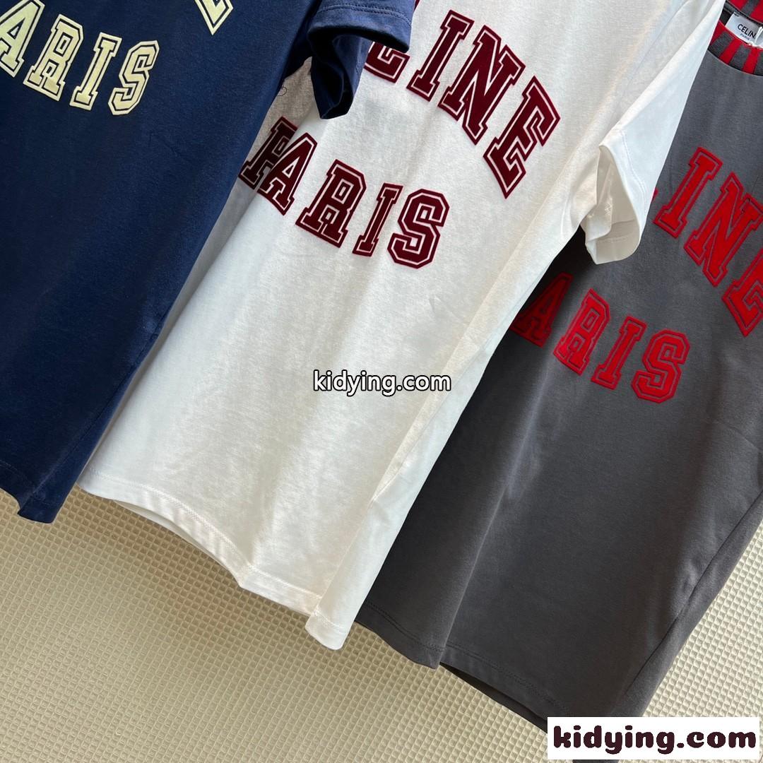 コットン ゆったり ロゴ プリント クルーネック 3色あり スポーツ風 セリーヌ tシャツ コピー 半袖 3色あり トップス-4