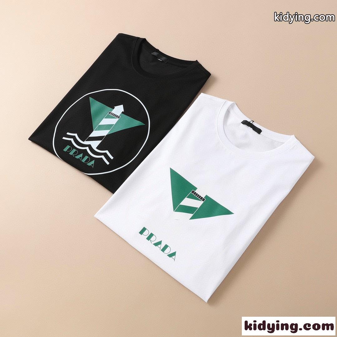 着回し力抜群 ロゴ プリント tシャツ プラダ 半袖tシャツ コピー 人気 定番 シルケット加工 快適-1