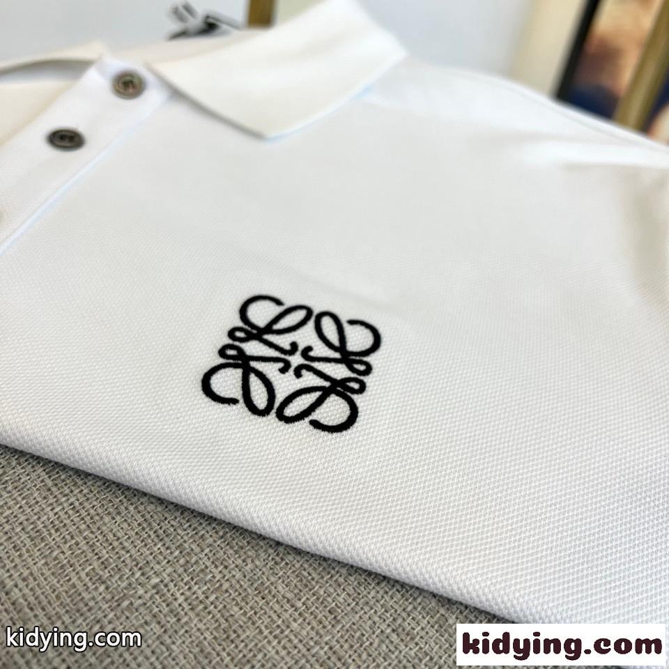 シンプル アナグラム 刺繍入り ロエベ Tシャツ 偽物 半袖 ポロシャツ ホワイト-2