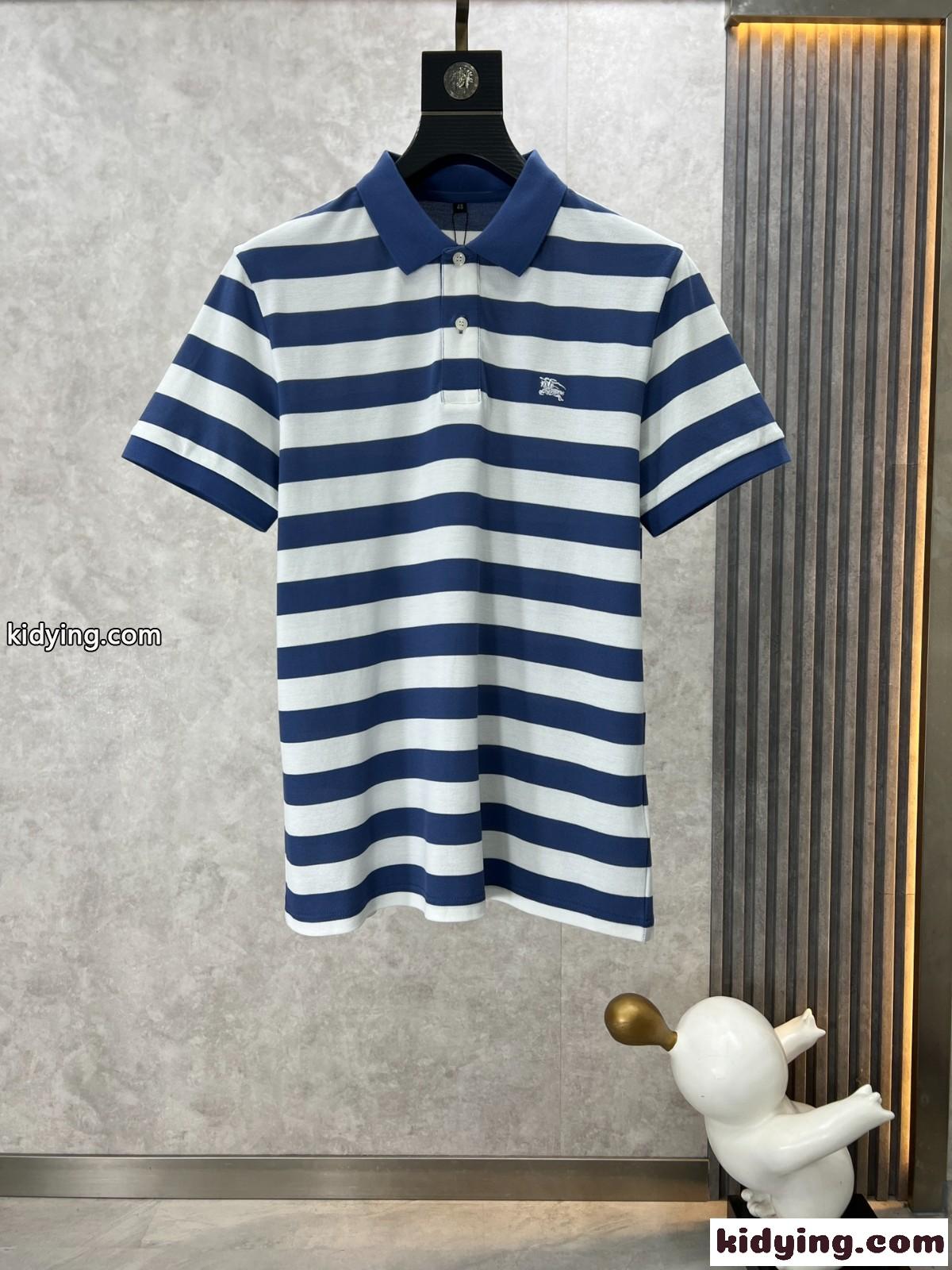 おしゃれ ボーダー柄 バーバリー Tシャツ コピー コットンピケ 半袖 ポロシャツ ブルー-0