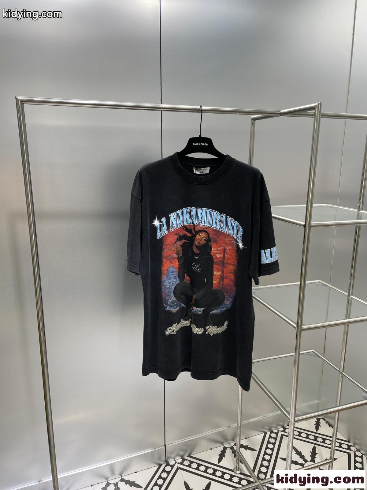 おしゃれ カジュアル ゆったり 体型カバー バレンシアガ 半袖tシャツ コピー クルーネック プリント 人気-0