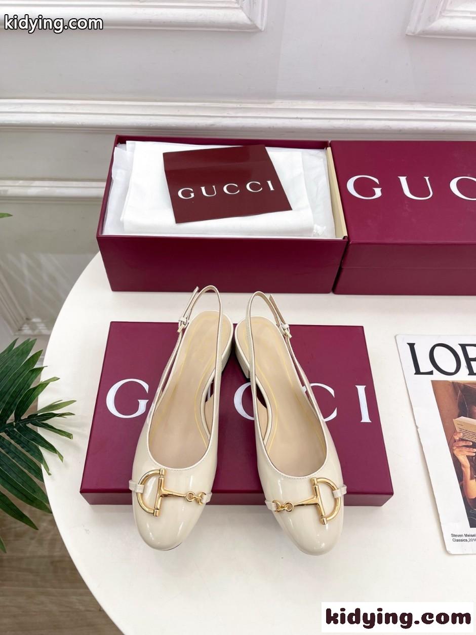 グッチ パンプス コピー GUCCI ホースビット スリングバック パンプス ベージュ-2