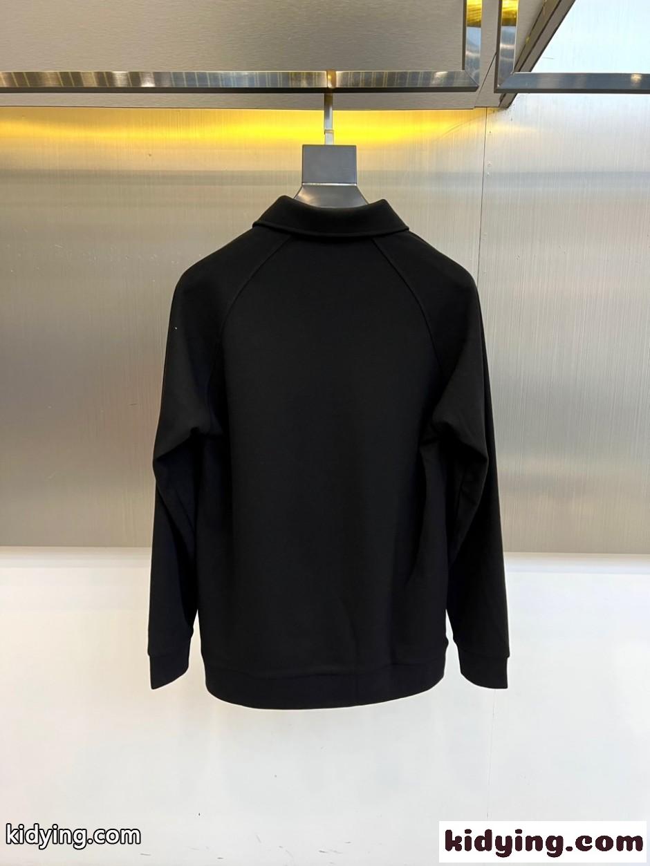エルメネジルド・ゼニア Tシャツ 偽物 ロゴ 上品 シンプル 長袖 ポロシャツ ブラック-4