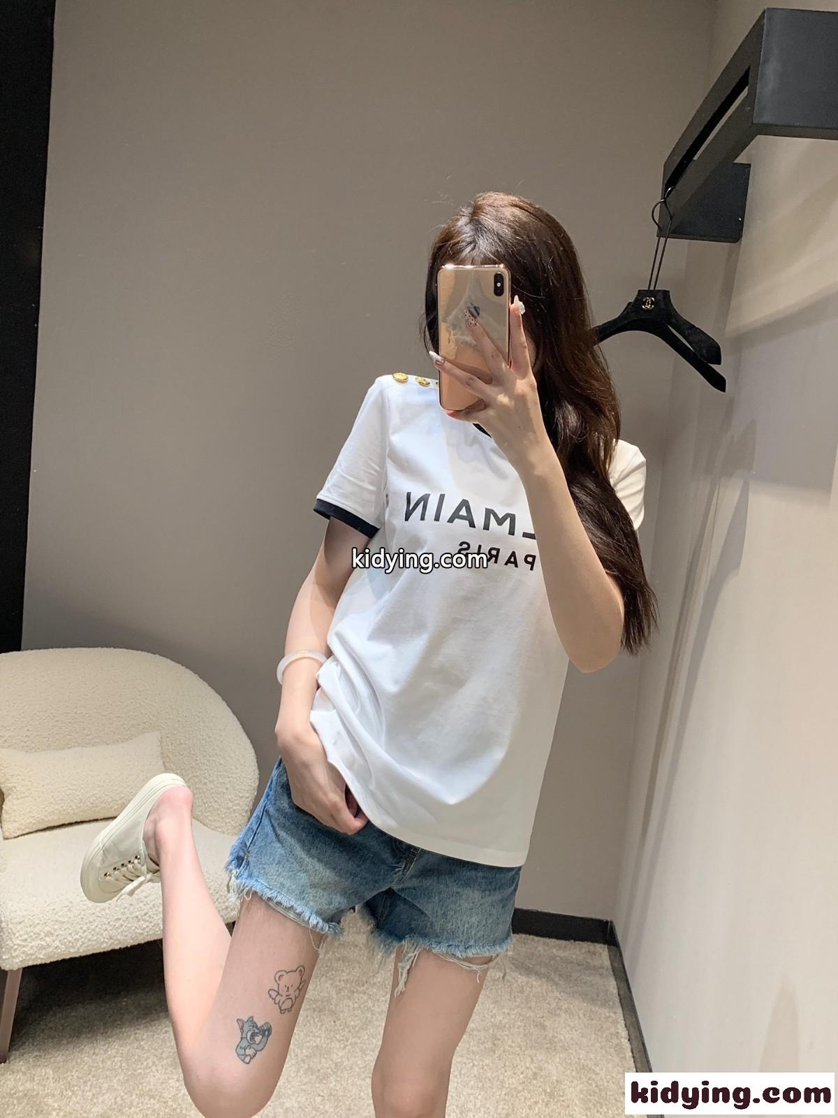 定番 カジュアル コットン 半袖Tシャツ バルマン Tシャツ コピー ホワイト-4