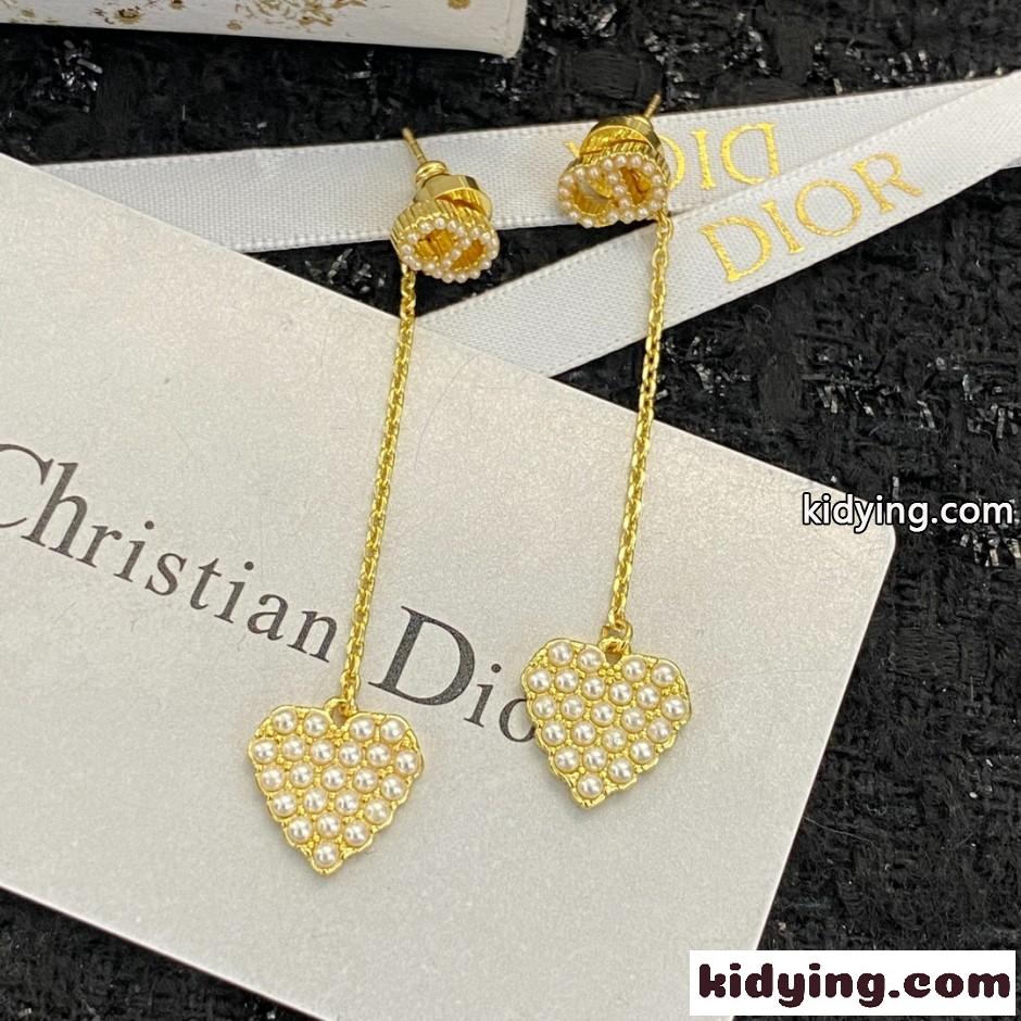 ハート&パール ロングピアス クリスチャン・ディオール イヤリング 偽物-1
