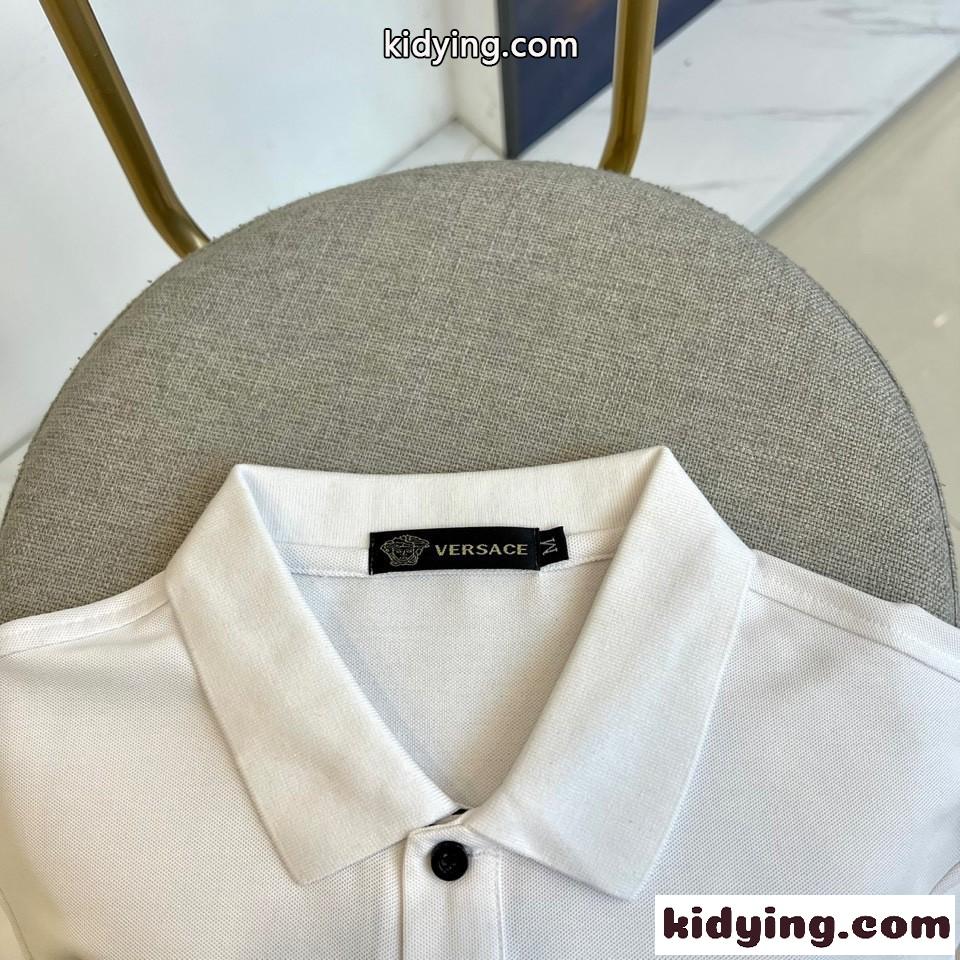 定番 コットンピケ 半袖 ポロシャツ ヴェルサーチェ Tシャツ 偽物 ホワイト-3
