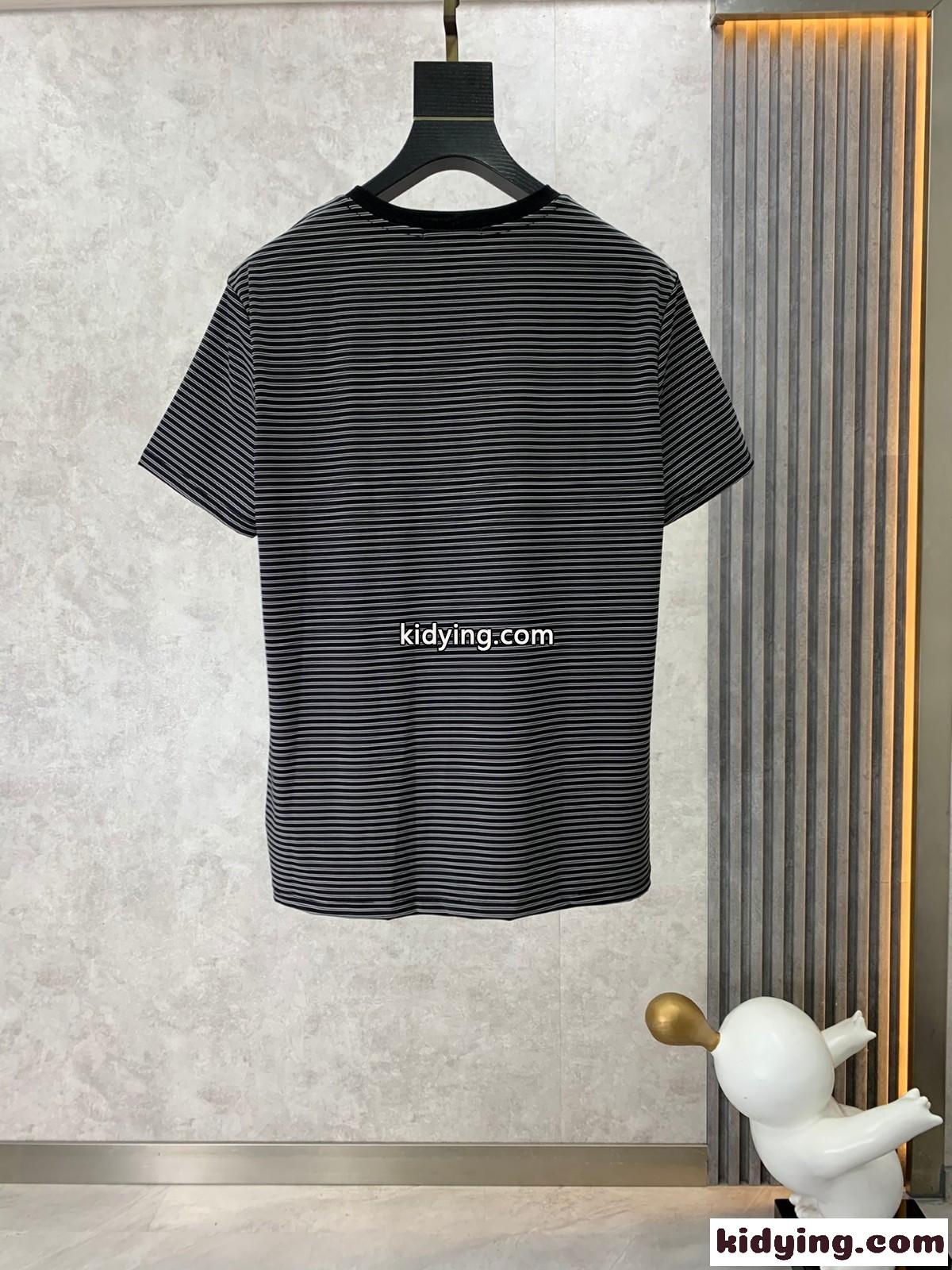 カジュアル ボーダー柄 クルーネック 半袖Tシャツ エルメネジルド・ゼニア Tシャツ コピー-2