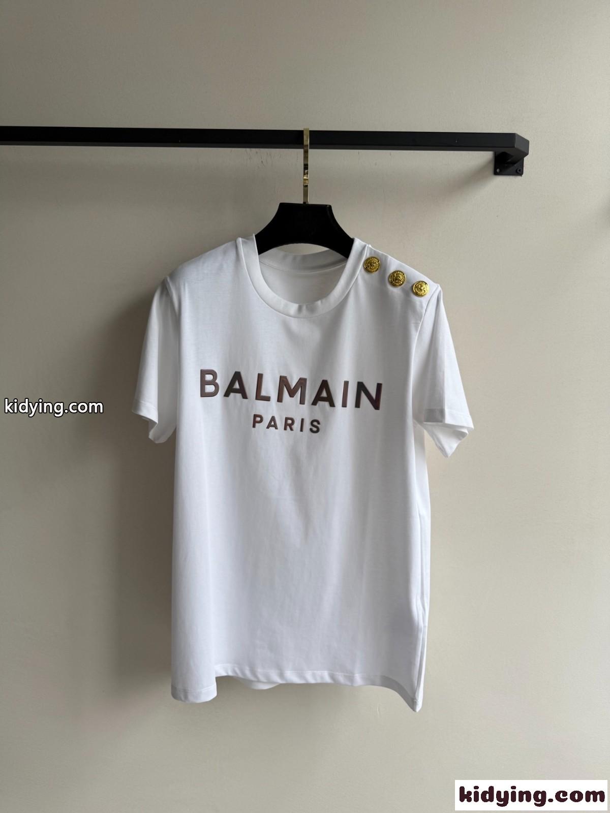 シンプル おしゃれ ロゴ入り 半袖Tシャツ バルマン Tシャツ コピー ホワイト-1