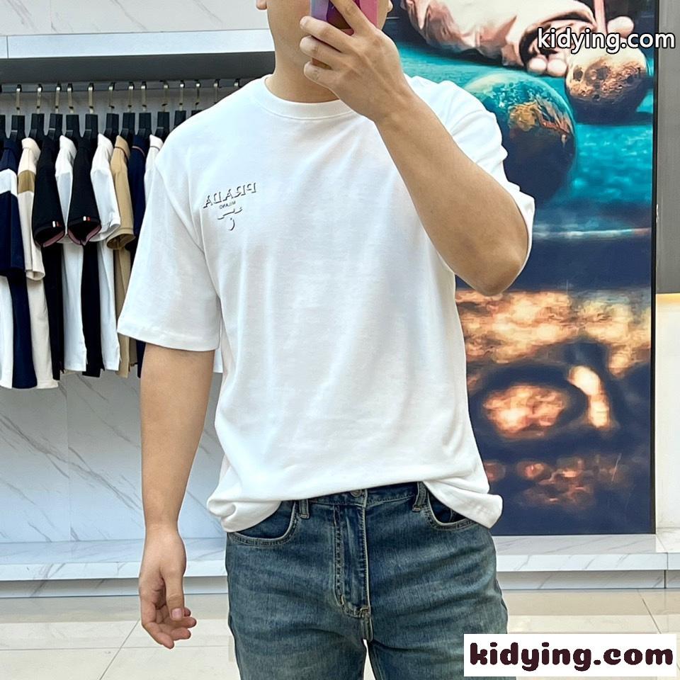 ベーシック カジュアル 快適 半袖Tシャツ プラダ Tシャツ コピー ホワイト-2