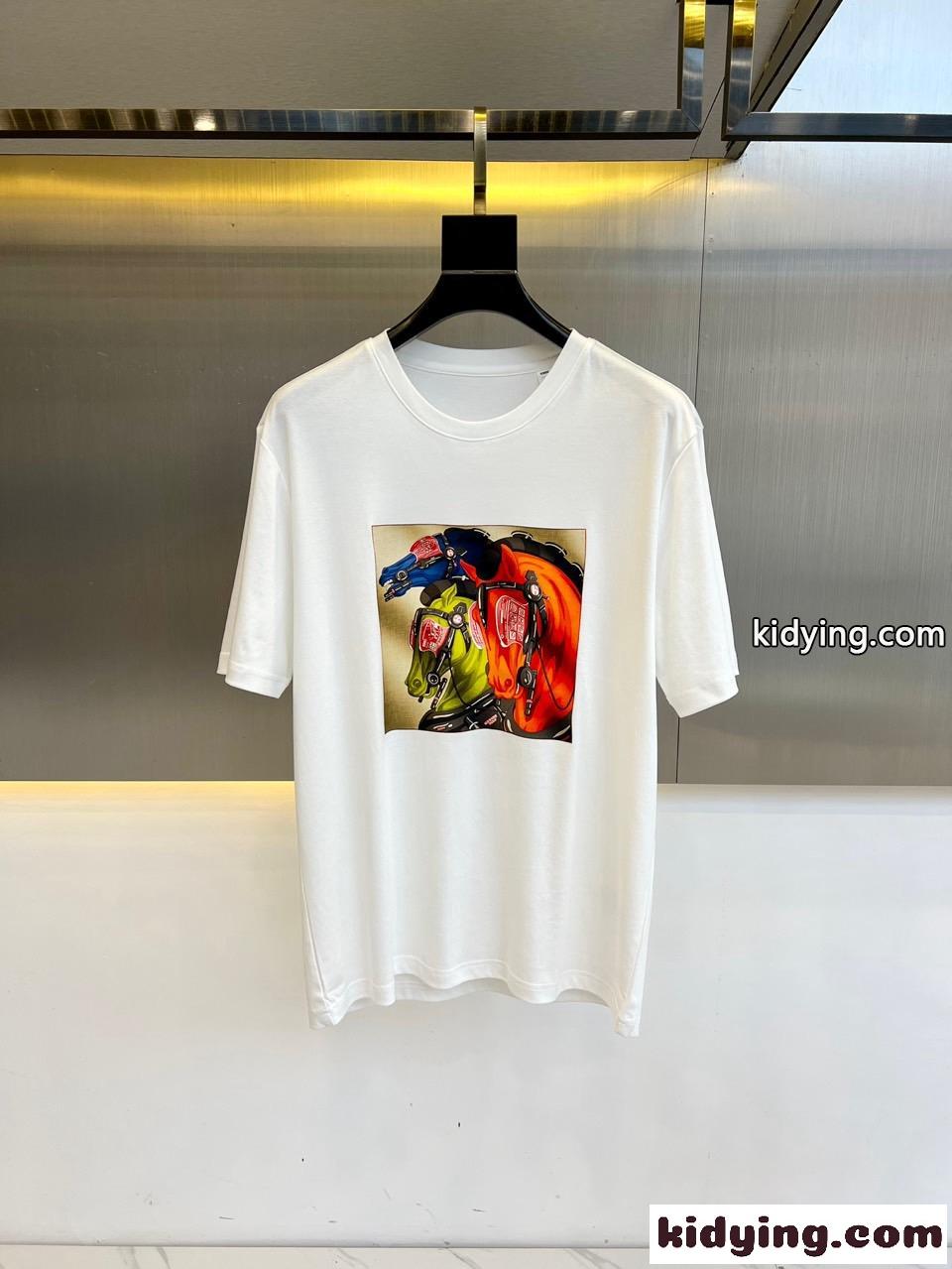 定番 快適 シルケットコットン 半袖Tシャツ エルメス Tシャツ コピー ホワイト-2