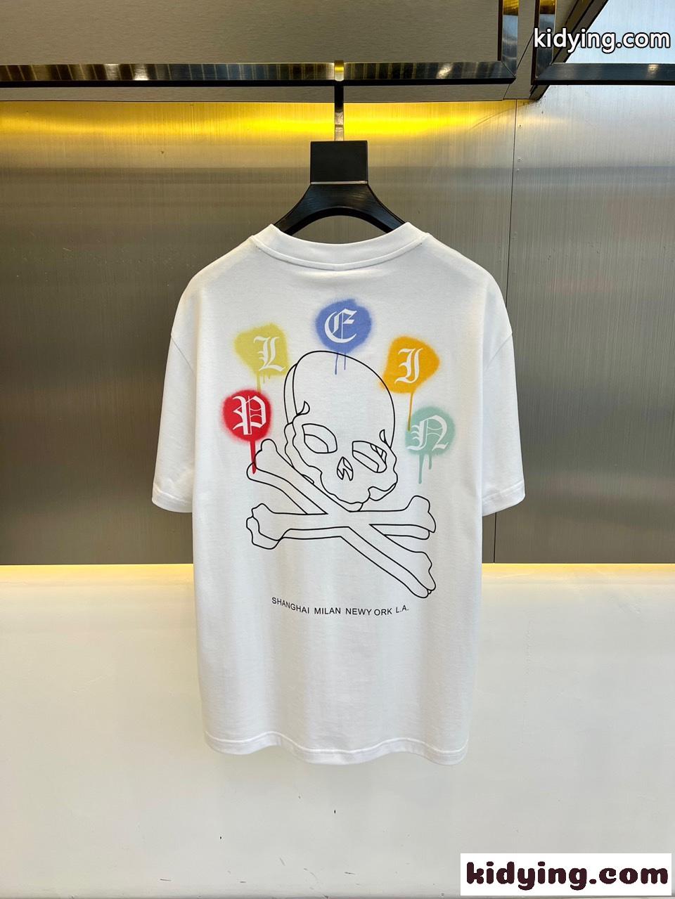 カジュアル コットン プリント フィリッププレイン 半袖Tシャツ コピー ホワイト-4