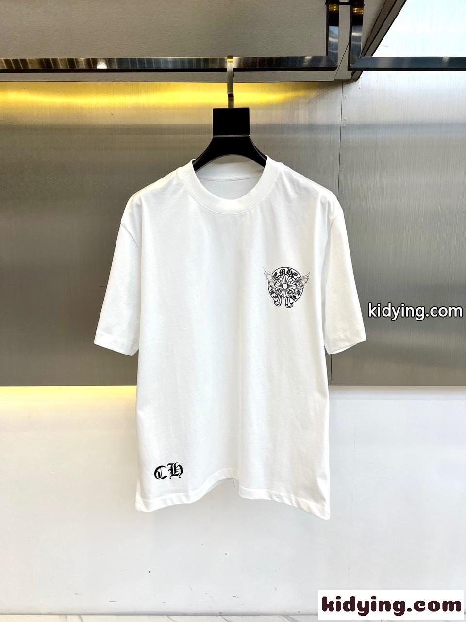 シンプル プリント ゆったり 半袖Tシャツ クロムハーツ Tシャツ コピー コットン ホワイト-0