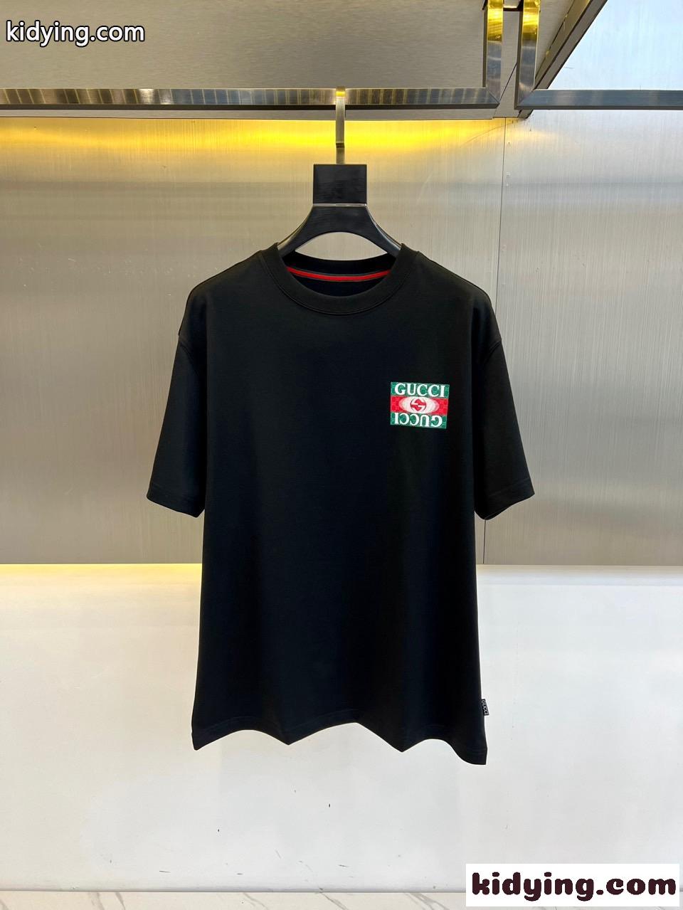 定番 カジュアル ロゴ コットン 半袖Tシャツ グッチ Tシャツ コピー ブラック-0
