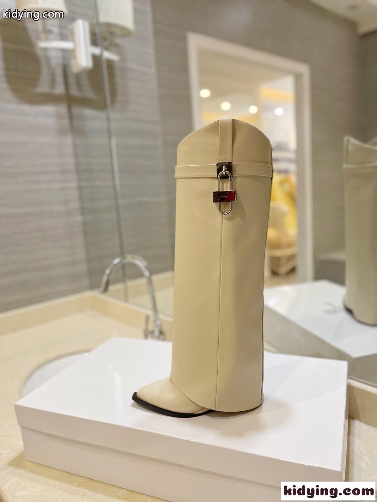 シャークロック カウボーイ ブーツ レザー ジバンシィ ブーツ スーパーコピー ベージュ-1