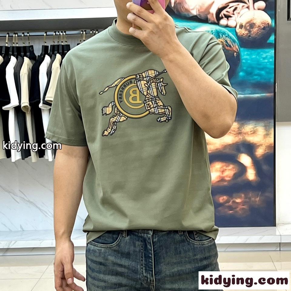 コットン ロゴ入り 半袖Tシャツ バーバリー Tシャツ 偽物 クルーネック グリーン-1