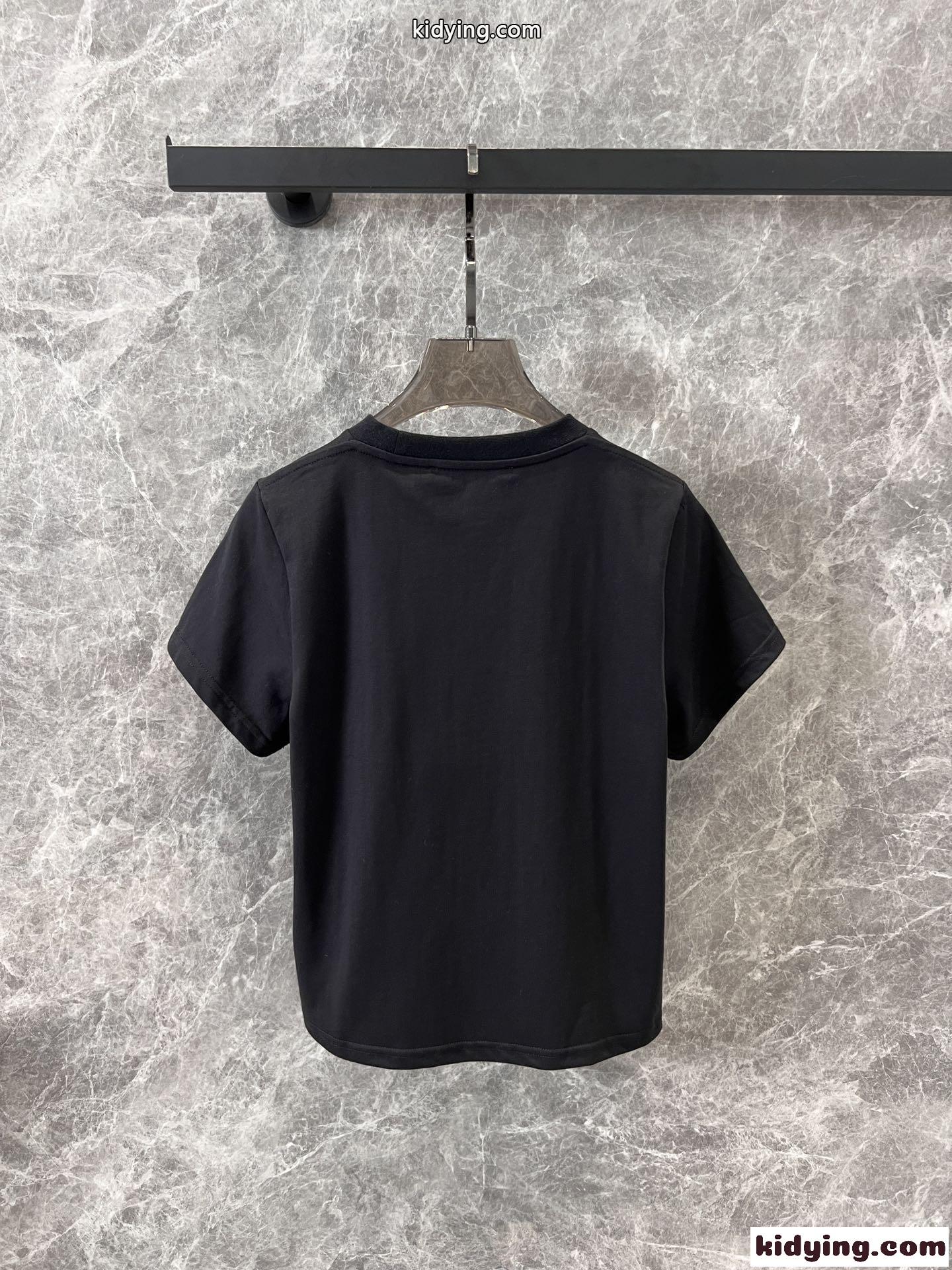 シンプル ロゴ コンパクト 半袖Tシャツ アレキサンダーワング Tシャツ コピー ブラック-2
