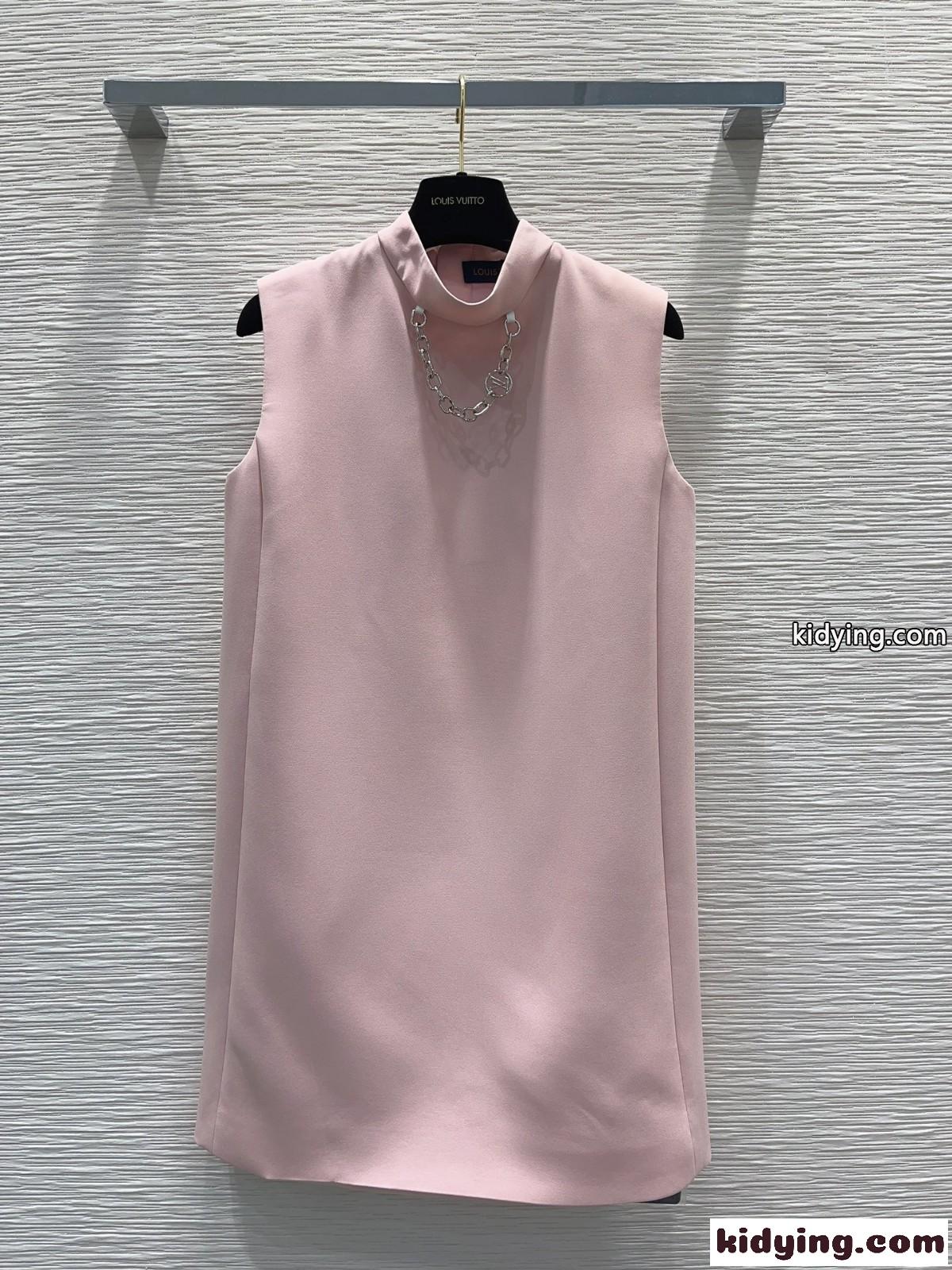 モックネックストレートドレス ルイ・ヴィトン ワンピース 偽物 ピンク-2