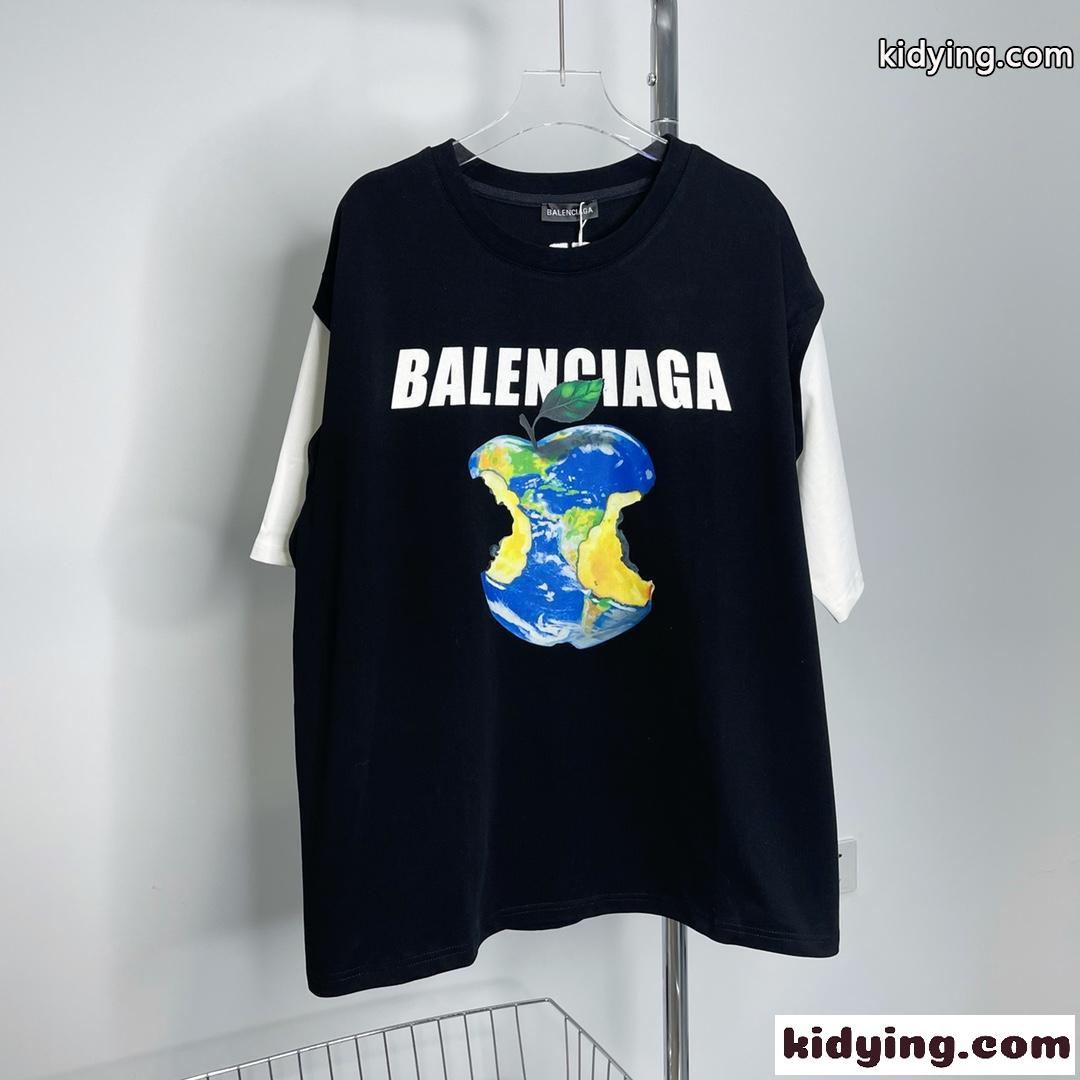 重ね着風 切り替え おしゃれ ゆったり バレンシアガ 半袖tシャツ コピー レディース メンズ クルーネック トップス-0
