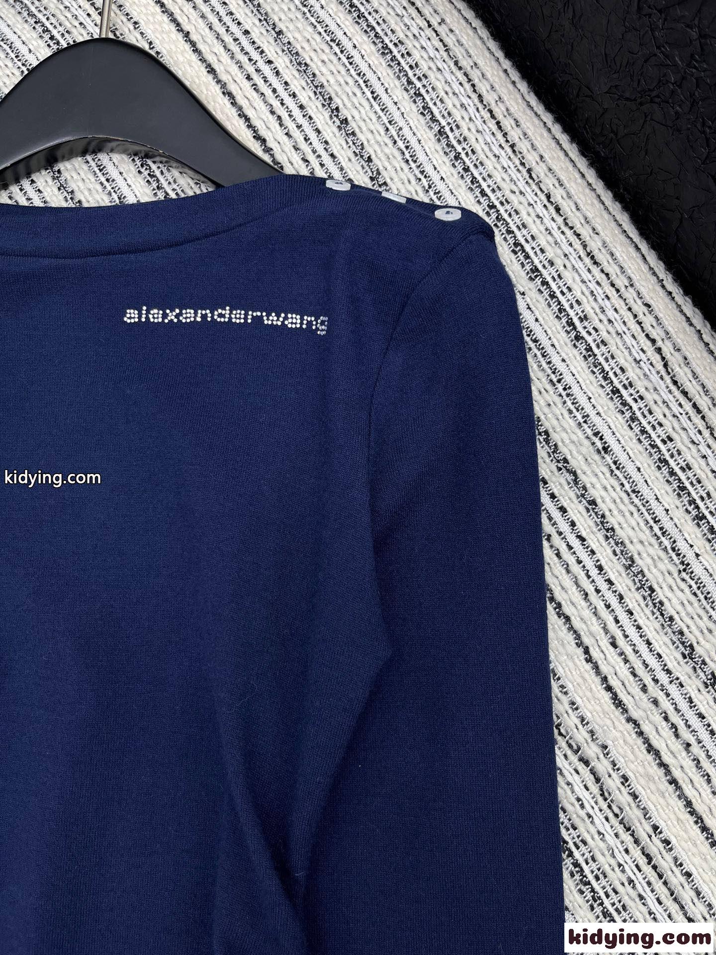 エレガント アレキサンダーワング Tシャツ コピー 洗練された ラインストーンロゴ カットソー ブルー-1