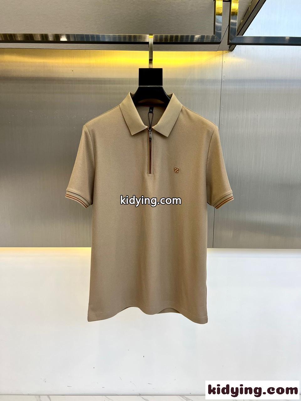 洗練された ハーフジップ ポロシャツ エルメネジルド・ゼニア Tシャツ コピー カーキ-0