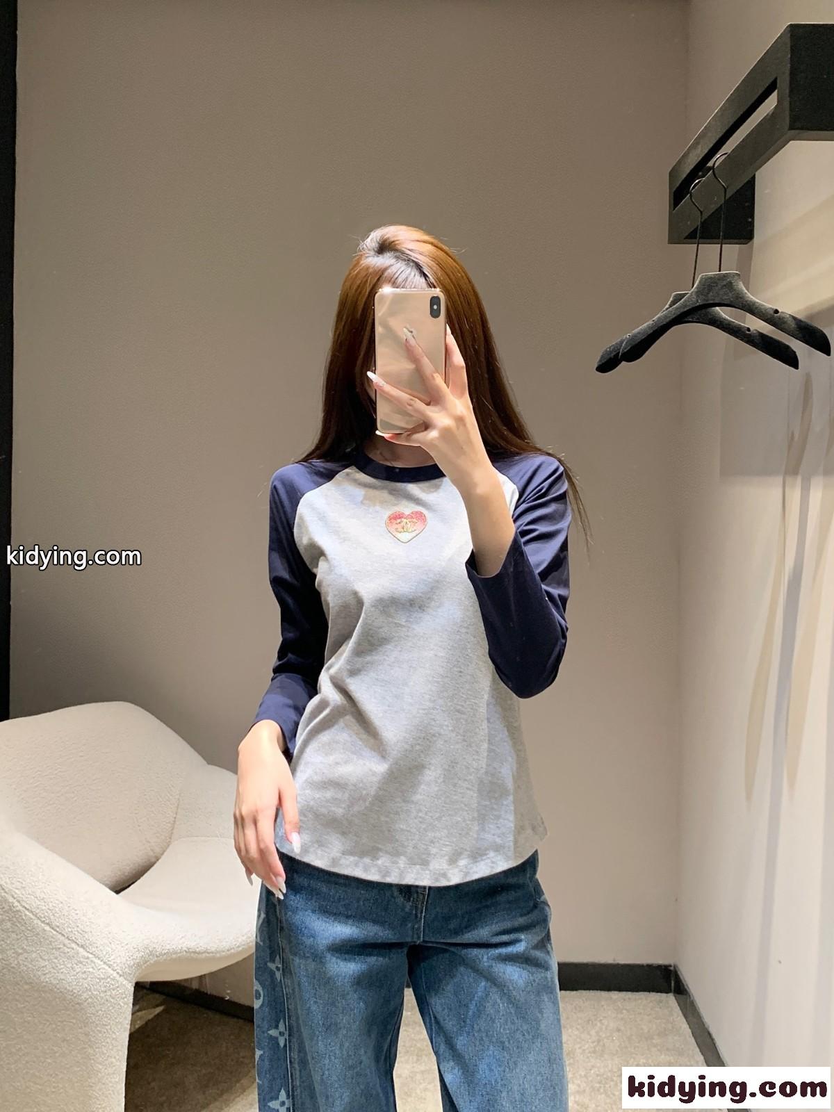 シャネル Tシャツ 偽物 配色ラグランスリーブ コットン 長袖Tシャツ トップス グレー-5