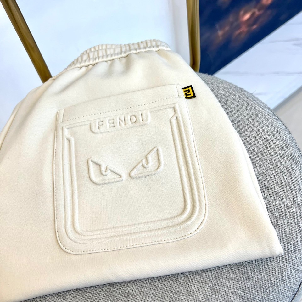 カジュアル コットン スウェットパンツ フェンディ パンツ 偽物 ベージュ-4