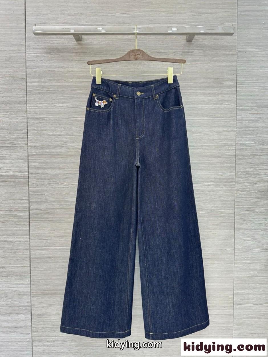 洗練された カジュアル ワイドレッグ デニムパンツ トムブラウン ジーンズ 偽物 ブルー-2
