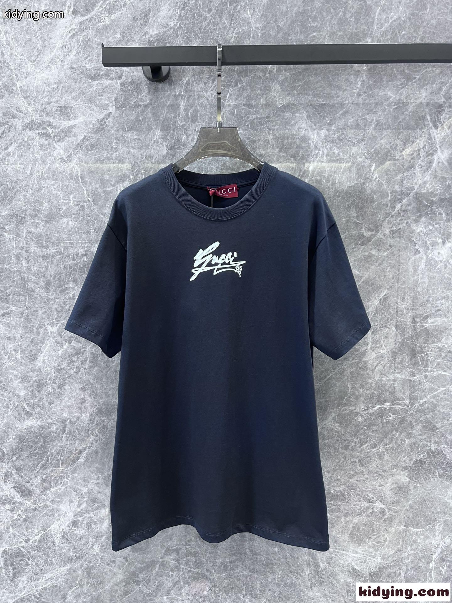 ロゴ刺繍 コットン 半袖Tシャツ グッチ Tシャツ コピー ブラック-1
