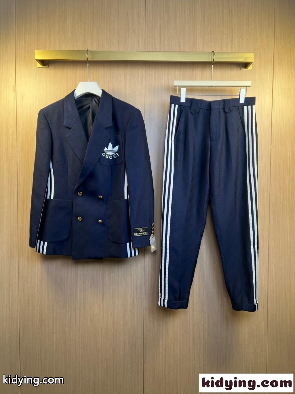 adidas × GUCCI ジャケット & スラックス セットアップ スーツ グッチ セットアップ 偽物 ネイビー-0
