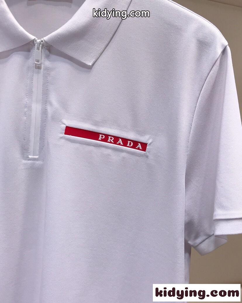 上品 着心地いい コットン 半袖 ポロシャツ プラダ Tシャツ コピー メンズ ホワイト-2