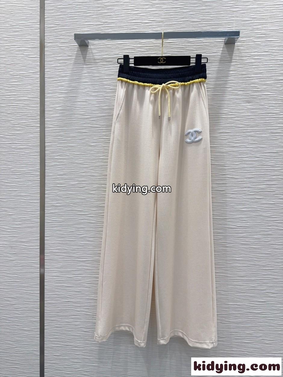 バイカラー ワイドレッグ スウェットパンツ シャネル パンツ コピー アイボリー-1
