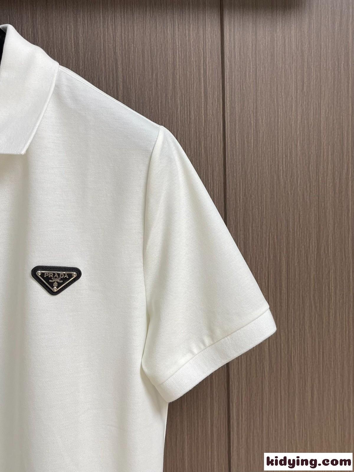 シンプル 洗練された コットンピケ ポロシャツ プラダ Tシャツ コピー ホワイト-2