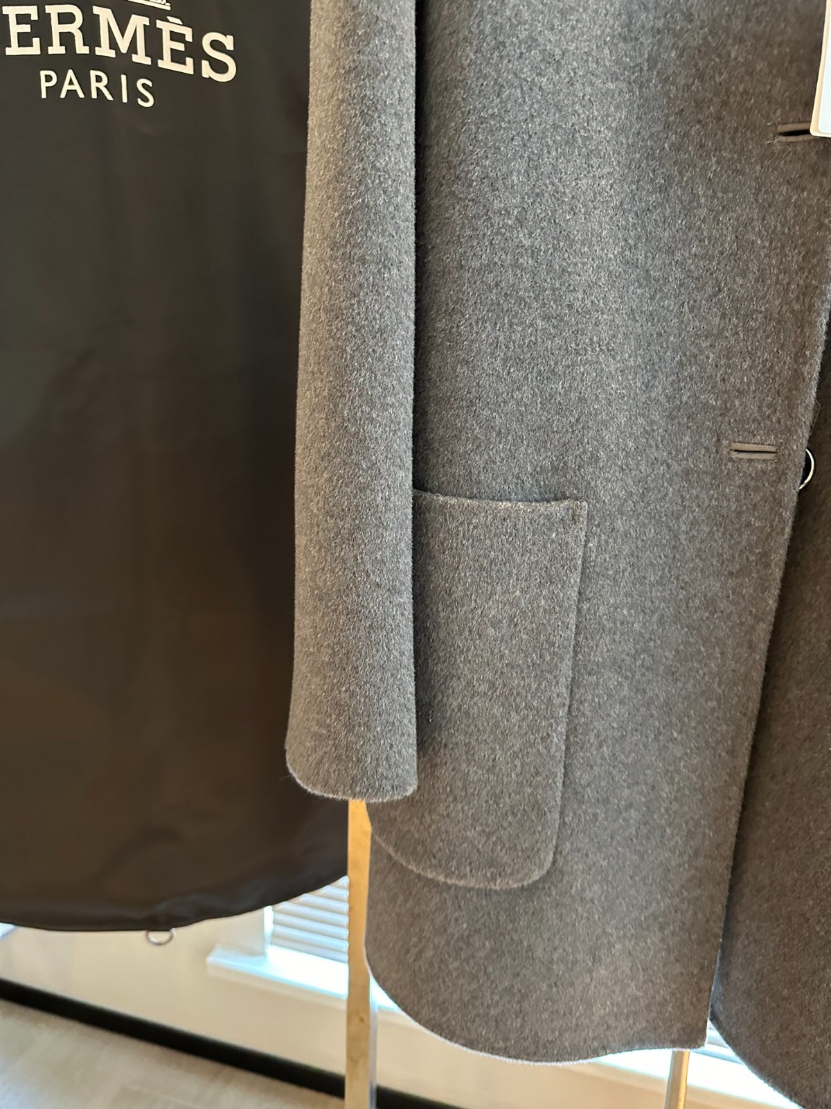 洗練された ノーカラー カシミヤコート エルメス ジャケット コピー グレー-3