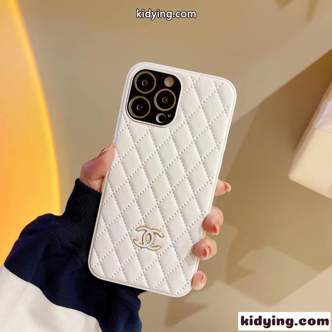 シャネル アイフォンケース コピー シンプル 無地 キルティング 3色 スマホケース ホワイト カーキ オレンジ-4