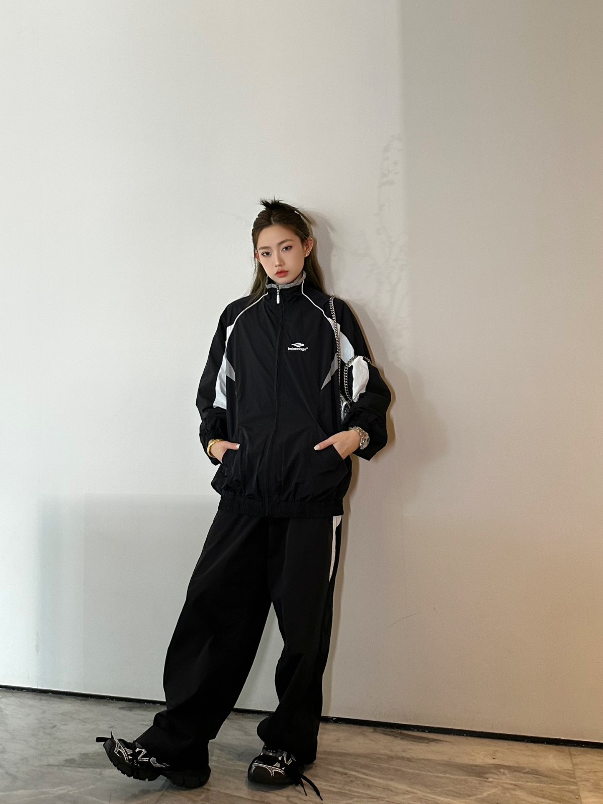 バレンシアガ 3B SPORTS ICON ミディアムフィット TRACKSUIT ジャケット コピー ブラック-4