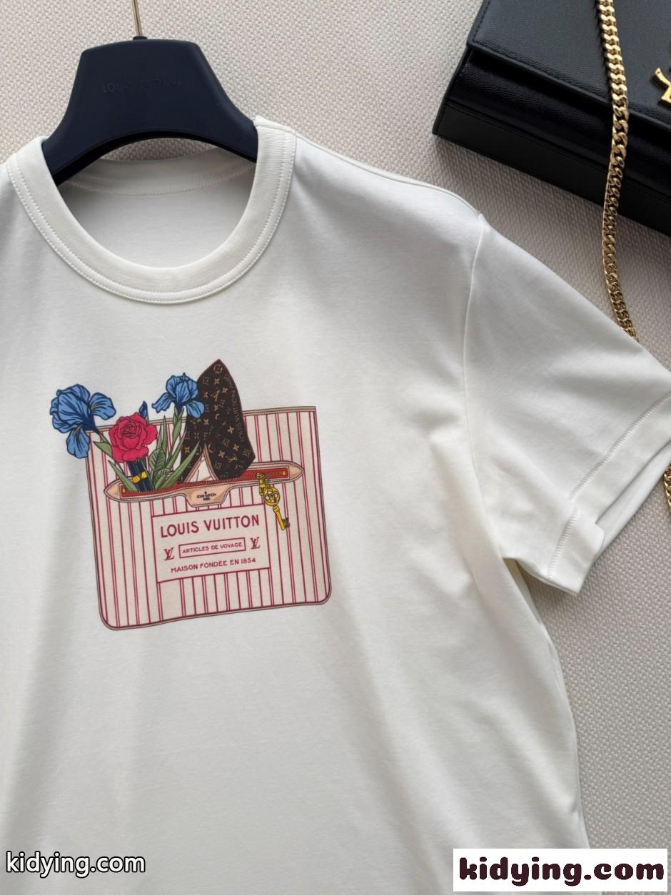 ネヴァーフル プリントTシャツ ルイ・ヴィトン Tシャツ コピー コットン-2