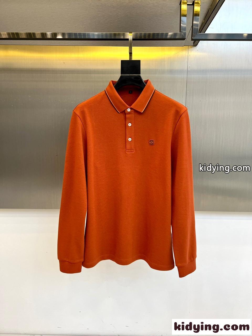 エルメネジルド・ゼニア Tシャツ コピー 洗練された クラシック 長袖 ポロシャツ オレンジ-0