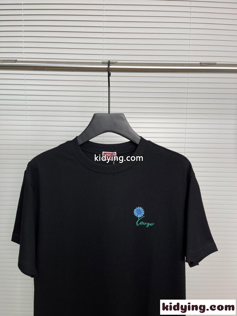 エンブロイダリー コットン 半袖Tシャツ ケンゾー Tシャツ コピー ブラック-1