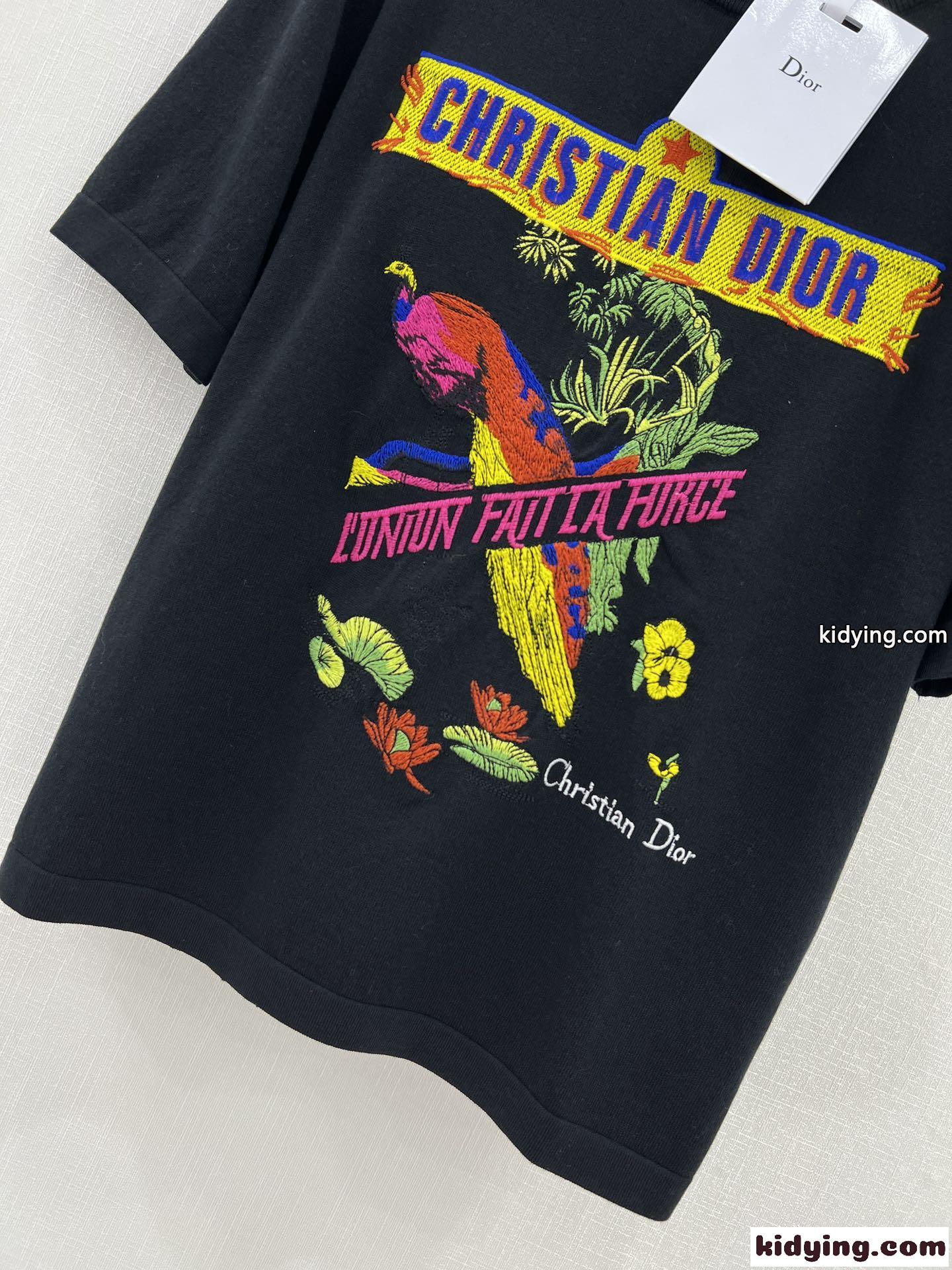クリスチャン・ディオール Tシャツ コピー Indian Animal Peacock テンセル ジャージー 半袖Tシャツ-3