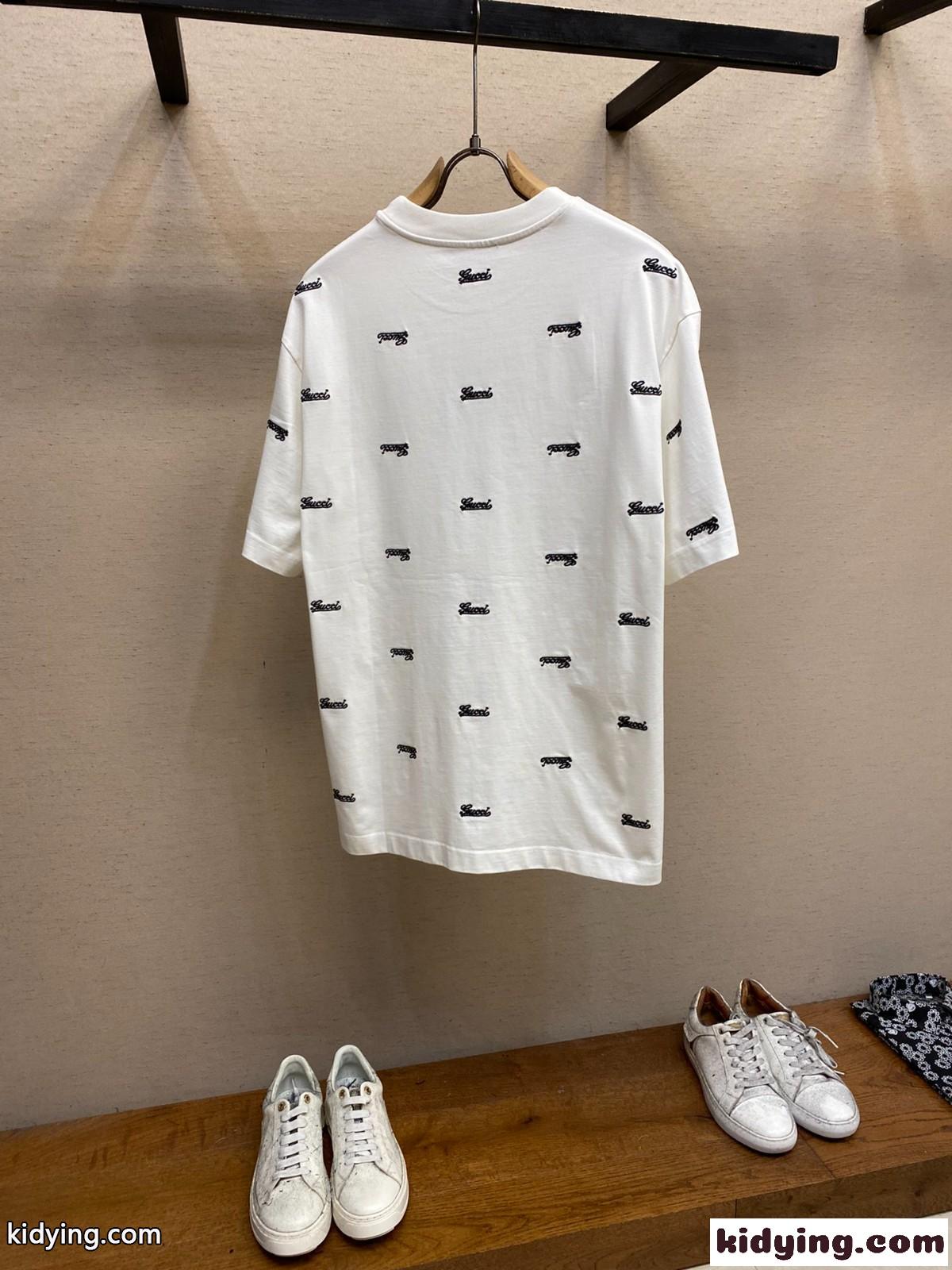 エンブロイダリー付き コットン 半袖Tシャツ グッチ Tシャツ コピー ホワイト-0
