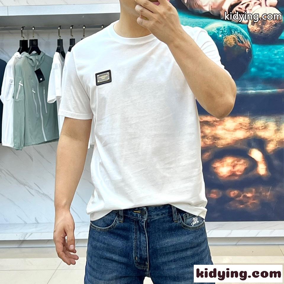 ベーシック メンズTシャツ コットン ロゴプレート ドルチェ&ガッバーナ Tシャツ コピー ホワイト-1