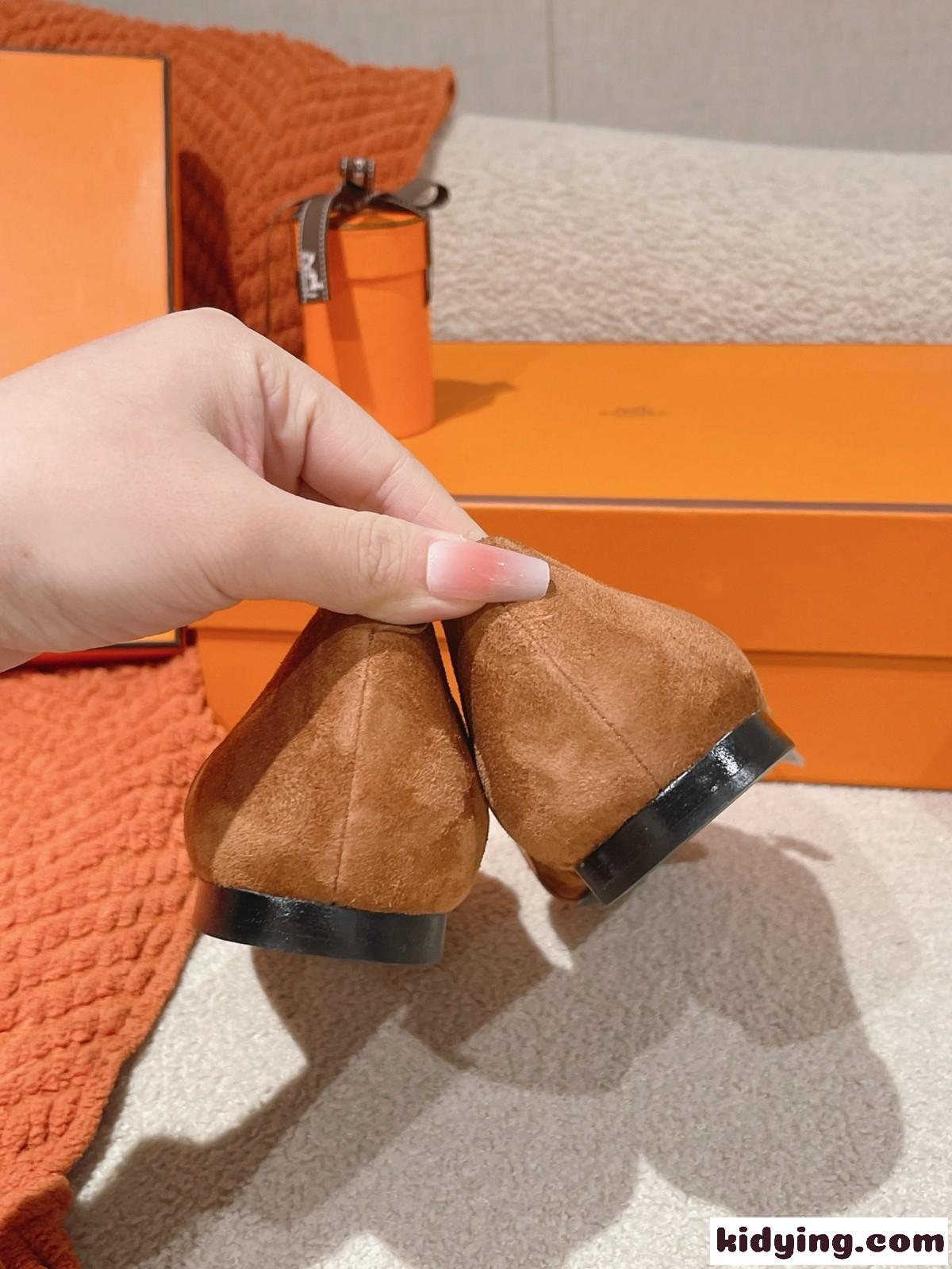 エルメス シューズ コピー シンプル フラットバレエシューズ ブラウン-3