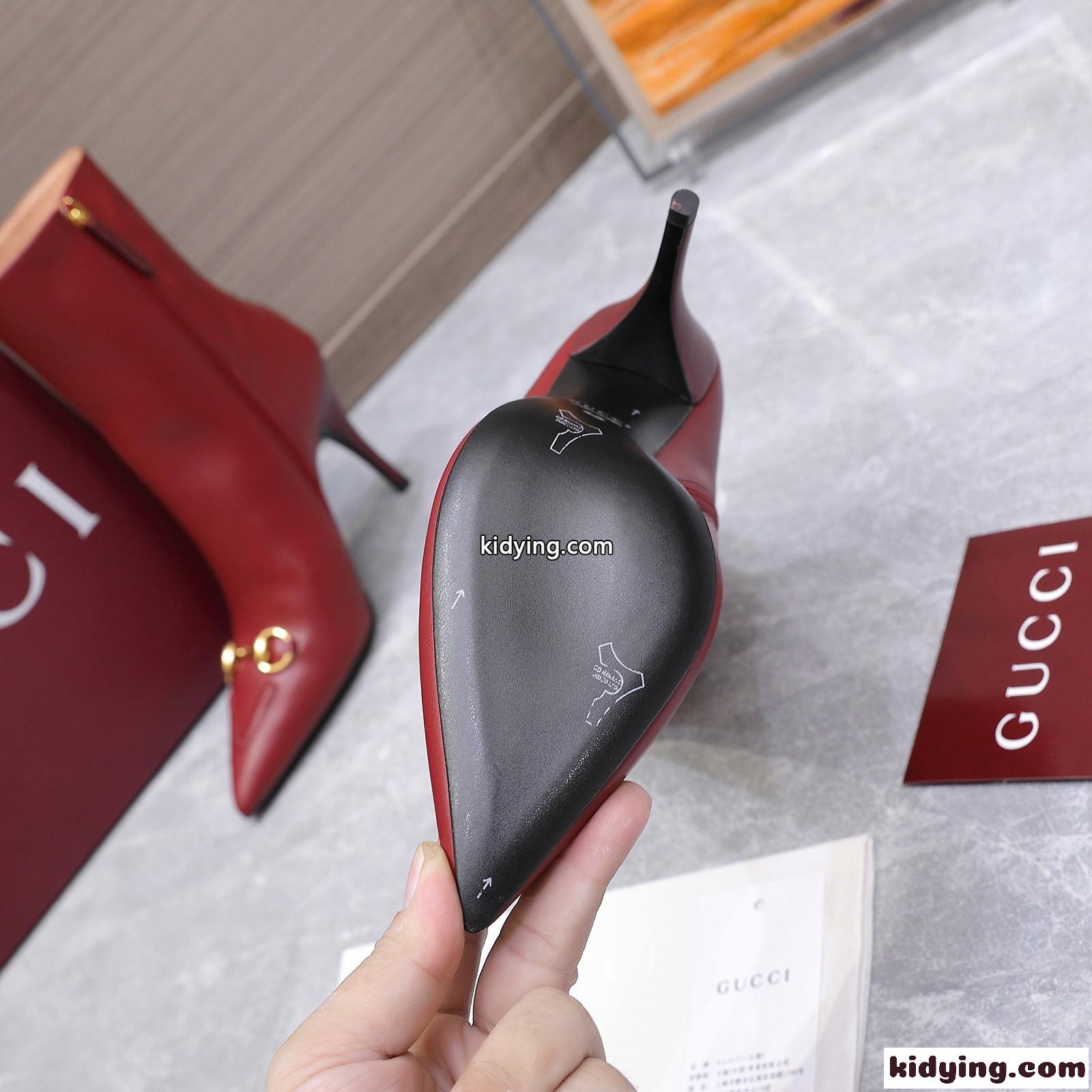Gucci ホースビット レザー アンクルブーツ グッチ ブーツ コピー ポインテッドトゥ レッド-3
