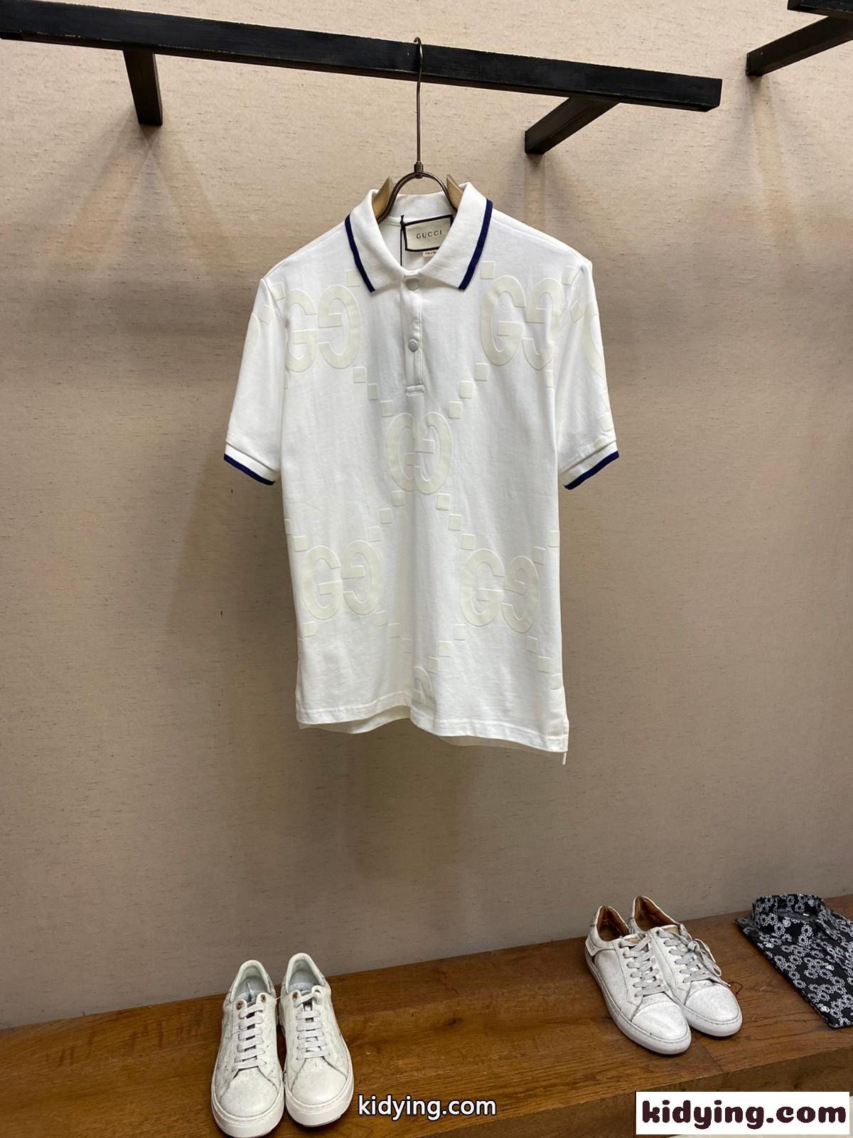 洗練された カジュアル グッチ 半袖Tシャツ コピー コットン ポロシャツ ホワイト-0