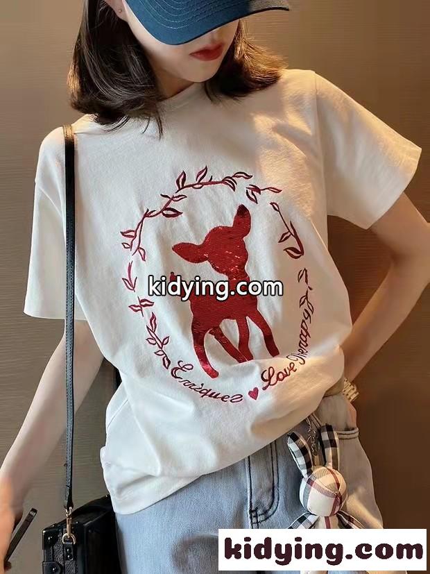 カジュアル おしゃれ ミュウミュウ 半袖tシャツ コピー ラウンドネック 人気 トップス-0