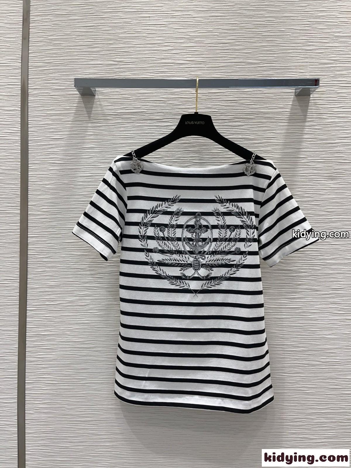 カジュアル ストライプアンカーTシャツ ルイ・ヴィトン Tシャツ 偽物 コットン-0