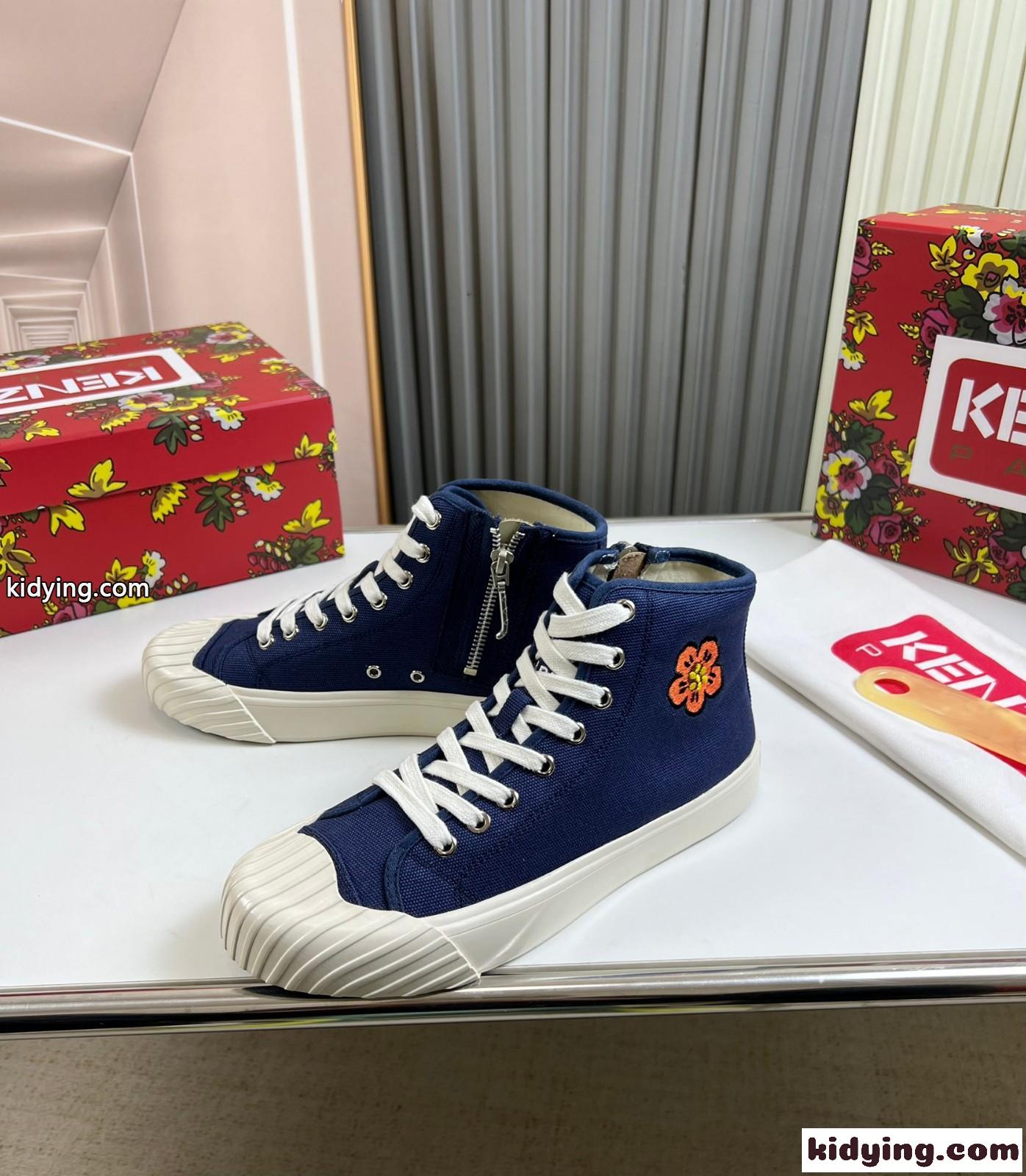 ハイトップ スニーカー KENZOSCHOOL メンズ ケンゾー スニーカー コピー ブルー-4