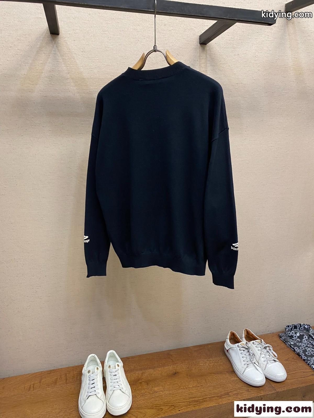 シンプル お洒落 ロゴ刺繍 プルオーバー バレンシアガ セーター コピー ブラック-1